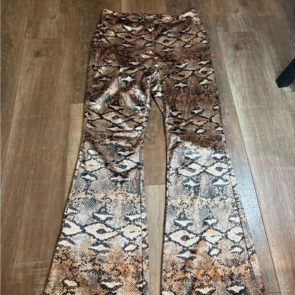 SHEIN Snake Print Flare Pants - Brown and Black